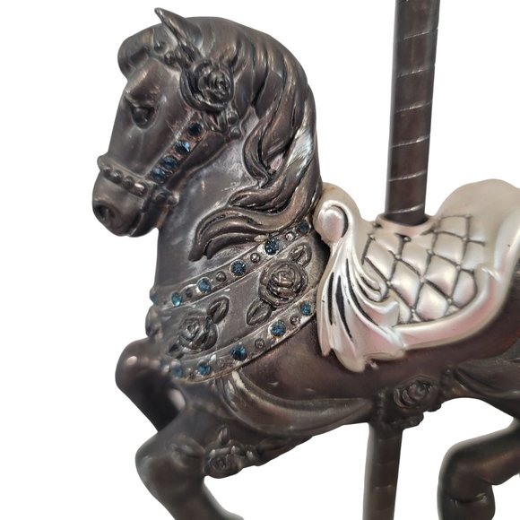 Sankyo silver plated carousel horse with blue rhinestones music box lovconqrsall - Picture 5 of 8